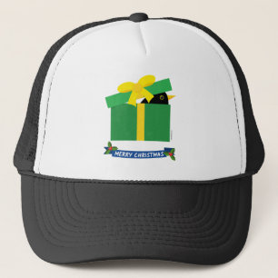 Cute Blackbird-sökning ut ur en giftbox Keps