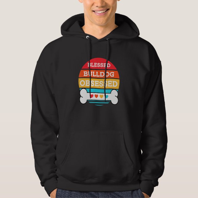 Cute Blad and Obsed Bulldog-Hund Hoodie (Framsida)