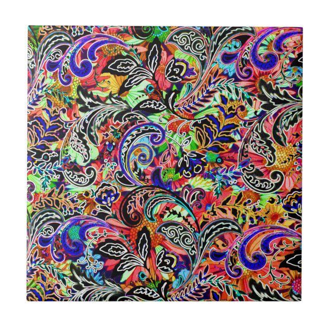 Cute blandade färgade blommor mönster kakelplatta (Framsidan)