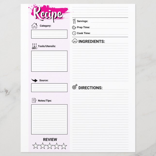 Cute Blank Recipe Paper Sheet (Full Page Fillable) (Framsida)