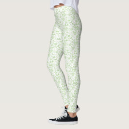 Cute Blek Mint Grönt Tropical Flowers Mönster Leggings