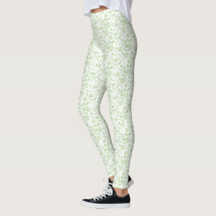 Cute Blek Mint Grönt Tropical Flowers Mönster Leggings