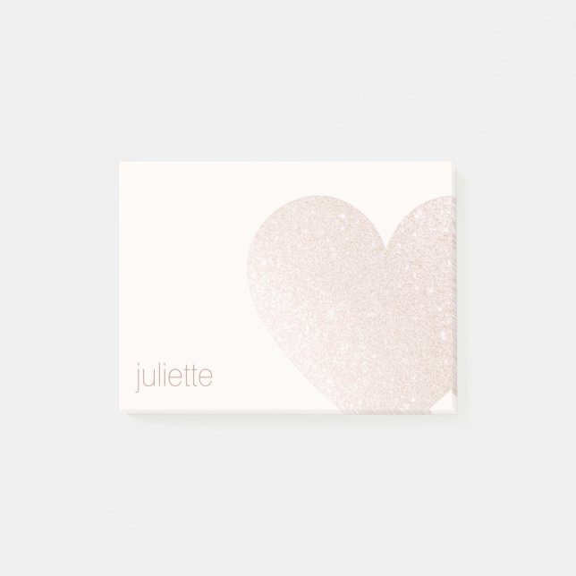 Cute Blek Rosa Glitter Heart Post-it Block (Framsida)