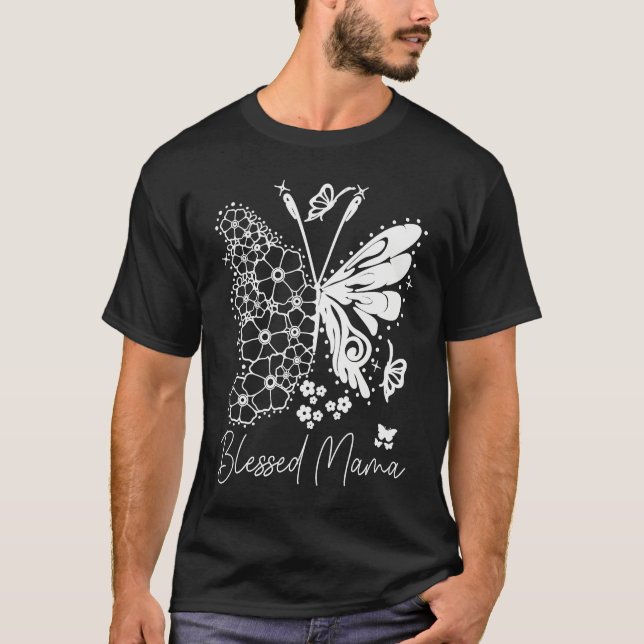 Cute Blessed Mama Butterfly Print Mom Life T Shirt (Framsida)