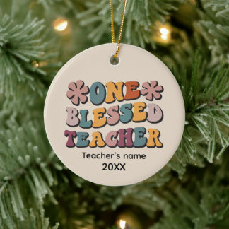 Cute blessed Teacher word art add name year Julgransprydnad Keramik