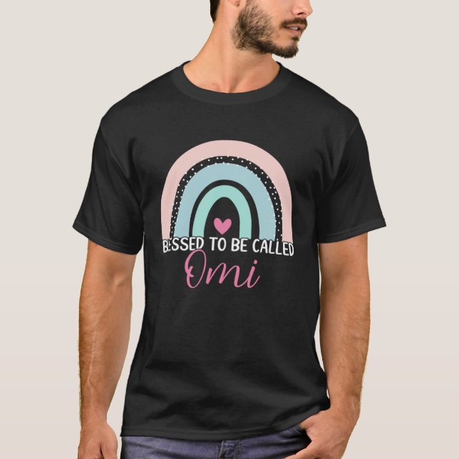 Cute Blessed To Be Called Omi Boho Rainbow Mom Gra T Shirt (Framsida)