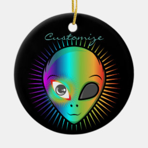 Cute Blinkande Alien Head Thunder_Cove Julgransprydnad Keramik