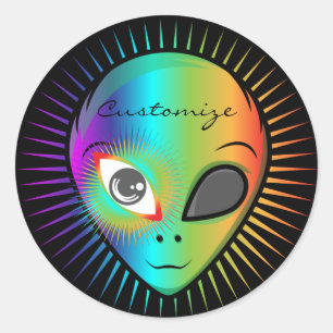 Cute Blinkande Alien Head Thunder_Cove Runt Klistermärke