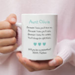 Cute blir du min Godmor Dikt Photo Kaffemugg<br><div class="desc">Be den speciella kvinnan i ditt liv att vara ditt barns gudmor med personligens gudmor frieri kaffe mugg. Anpassa detta vackra mugg med ett foto av ditt barn och deras namn.</div>
