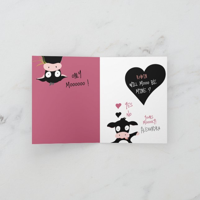 Cute blir Mooo min? Kow Kärlek + Valentine Card Helgkort (Inuti)