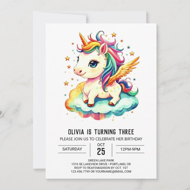 Cute Bliss Unicorn Birthday Inbjudningar (Framsida)