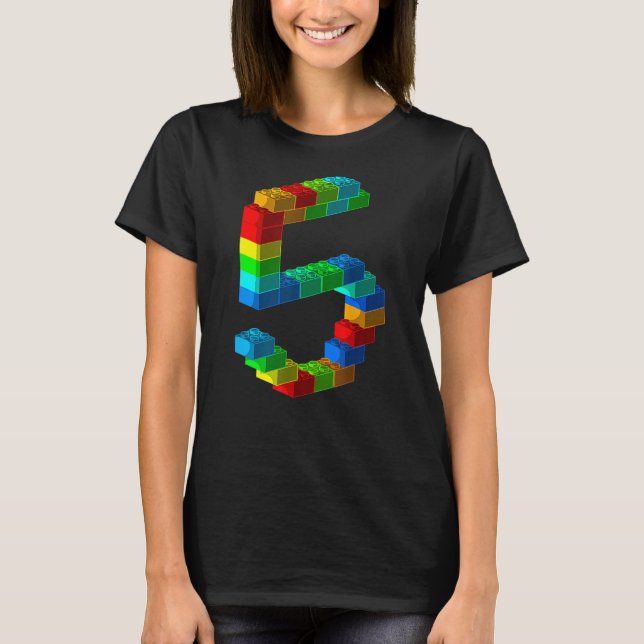 Cute Block Bygger 5:e födelsedag 5 år gamla pojkar T Shirt (Framsida)