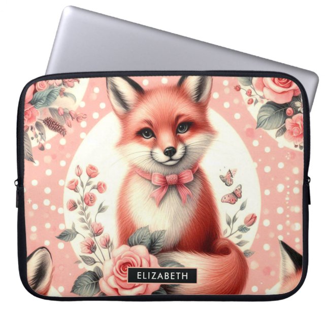 Cute Blommigt Baby Fox Laptop Fodral (Framsidan)