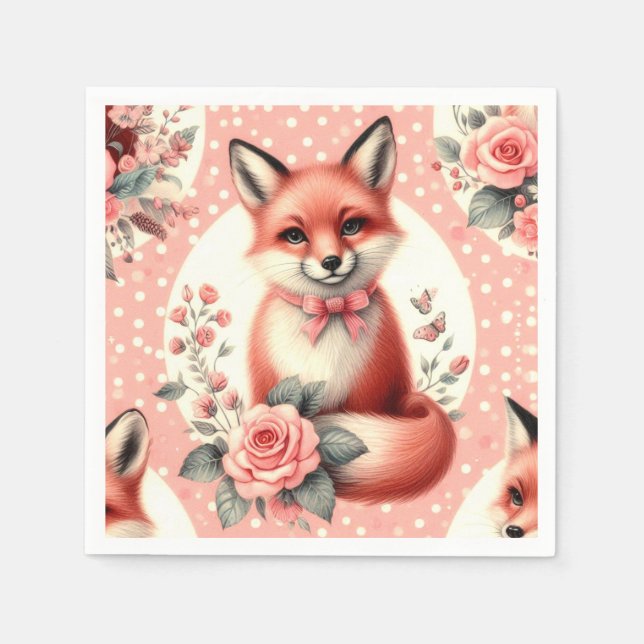 Cute Blommigt Baby Fox Pappersservett (Framsidan)