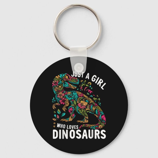 Cute Blommigt, bara en flicka som Kärlek Dinosaurs Nyckelring (Framsida)