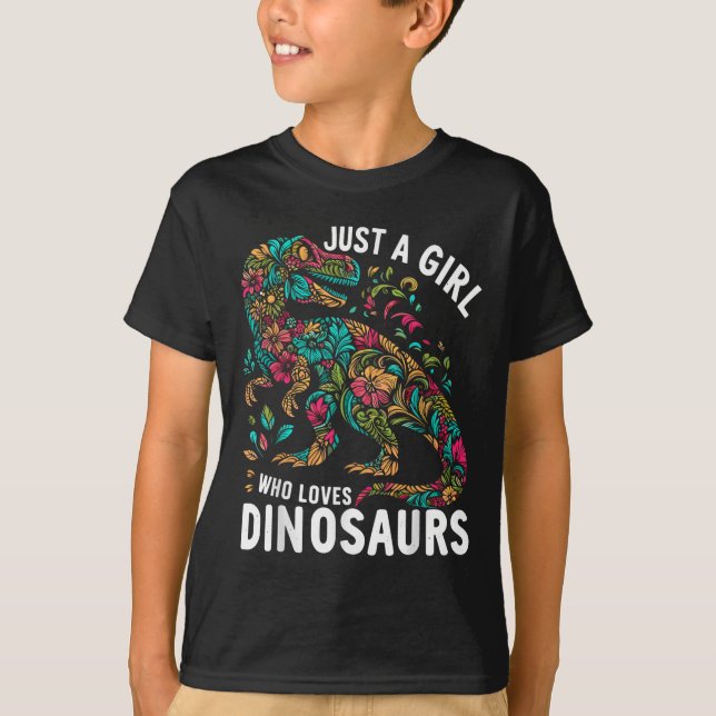 Cute Blommigt, bara en flicka som Kärlek Dinosaurs T Shirt (Framsida)