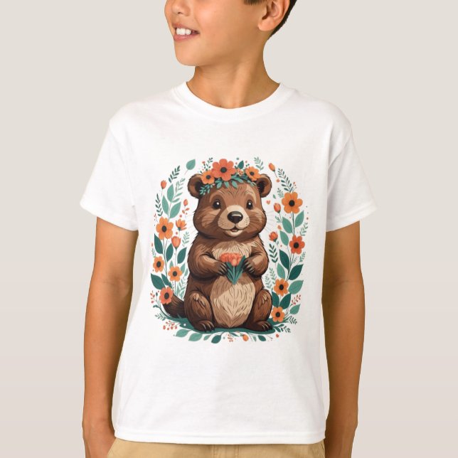 Cute blommigt-bäver t shirt (Framsida)
