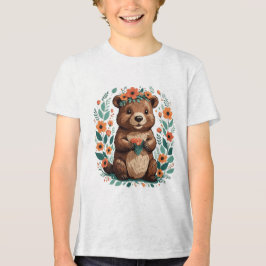 Cute blommigt-bäver t shirt