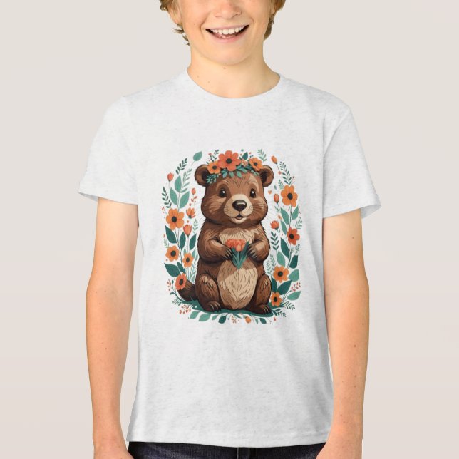 Cute blommigt-bäver t shirt (Framsida)