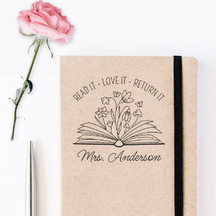 Cute Blommigt Bibliotek Blommigt Grow din mind Lär Självfärgande Stämpel