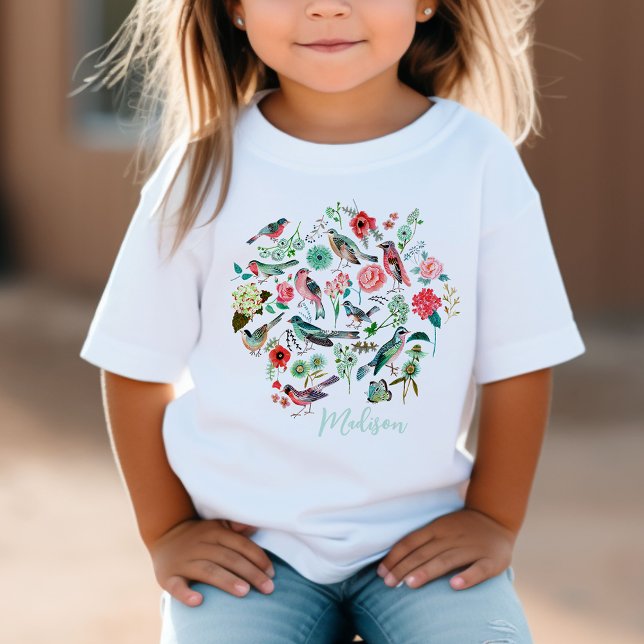 Cute Blommigt Birds Botanical Mönster T Shirt (Vintage Floral Birds Botanical Pattern T-Shirt)