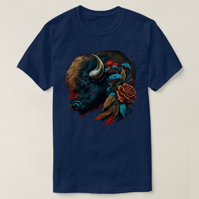 Cute Blommigt Bison T Shirt (Design framsida)