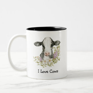 Cute Blommigt Black Cow Two Tone Coffee Mugg