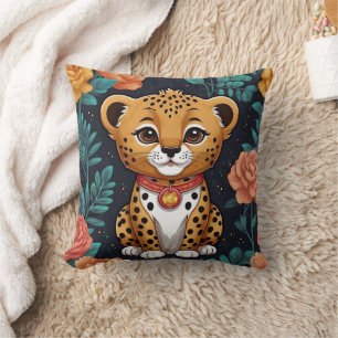 Cute Blommigt Blue Cheetah Print Kudde