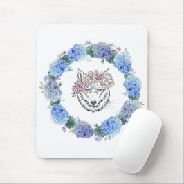Cute Blommigt Blue Hydrangea Varg Mousepad Musmatta