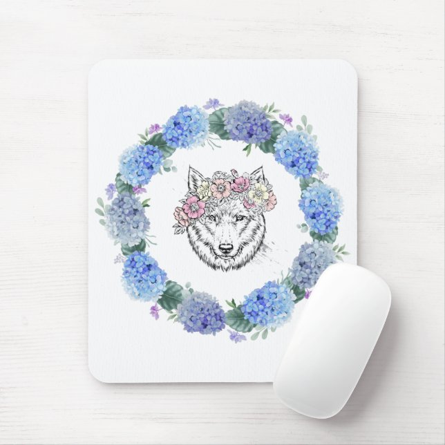 Cute Blommigt Blue Hydrangea Varg Mousepad Musmatta (Med mus)