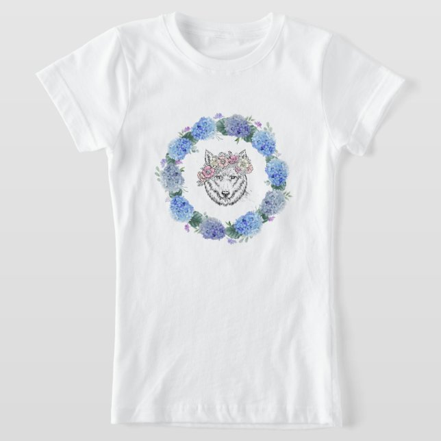 Cute Blommigt Blue Hydrangea Varg T-Shirt (Laydown)