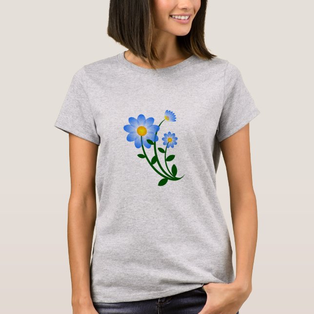 Cute Blommigt Blue Vår Flower T-Shirt (Framsida)