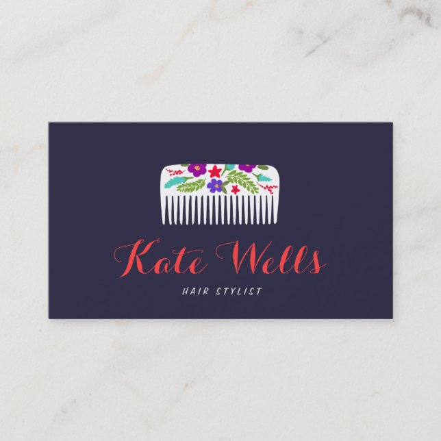 Cute Blommigt Bomb HairStylist Comb Hair Salon Visitkort (Framsida)