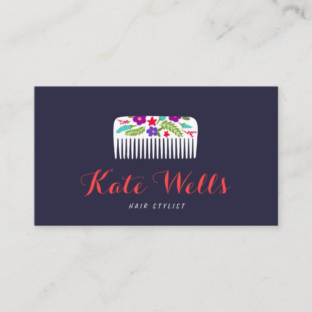 Cute Blommigt Bomb HairStylist Comb Hair Salon Visitkort (Framsida)