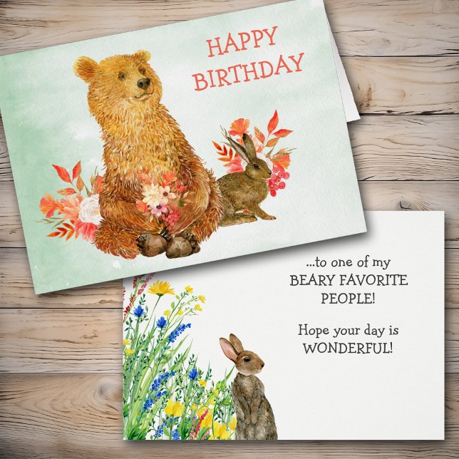 Cute Blommigt Bouquet Bear Bear Birdday Card Hälsningskort (Skapare uppladdad)