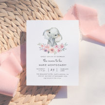 Cute Blommigt Bouquet Elephant Flicka Baby Shower
