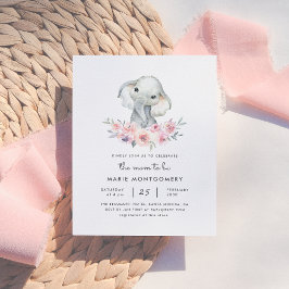 Cute Blommigt Bouquet Elephant Flicka Baby Shower Inbjudan Vykort