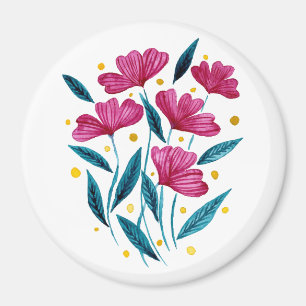 Cute blommigt bouquet - magenta och teal magnet