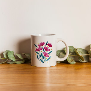 Cute blommigt bouquet - magenta och turkos kaffemugg
