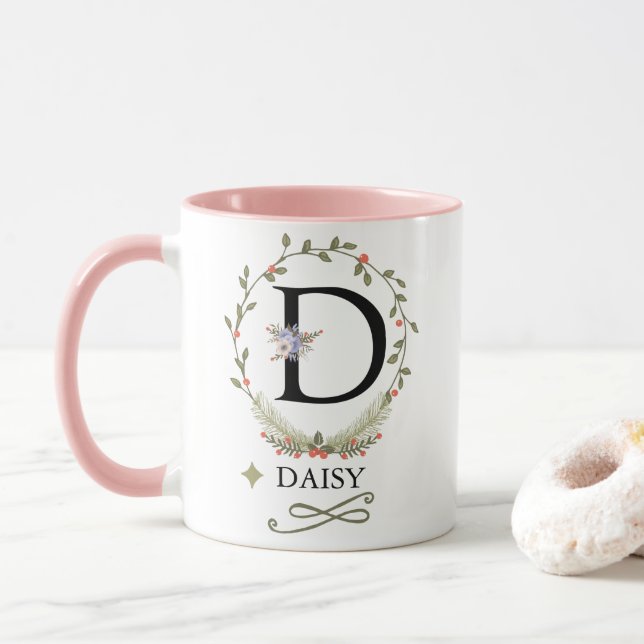 Cute Blommigt Brev D Monogram Mugg (Med munk)