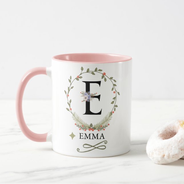 Cute Blommigt Brev E Monogram Mugg (Med munk)