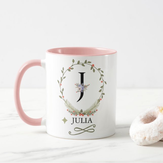 Cute Blommigt Brev J Monogram Mugg (Med munk)