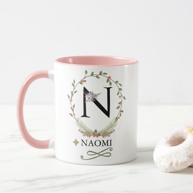 Cute Blommigt Brev N Monogram Mugg (Med munk)
