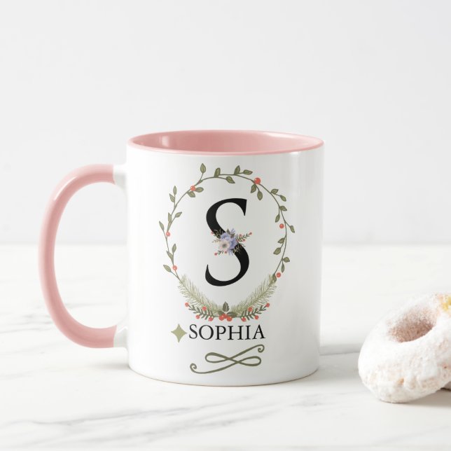 Cute Blommigt Brev S Monogram Mugg (Med munk)