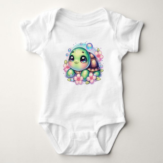Cute Blommigt Bubly Turtle Baby Bodykosten T Shirt (Framsida)
