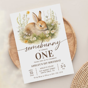 Cute Blommigt Bunny Girl First Födelsedagsfest Inbjudningar