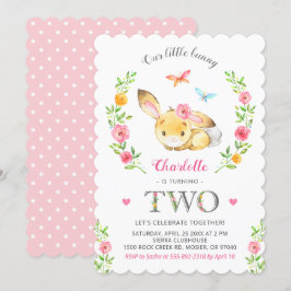 Cute Blommigt Bunny Girls 2:a Födelsedagsfesten Inbjudningar