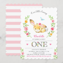 Cute Blommigt Bunny Girls första Födelsedagsfesten Inbjudningar