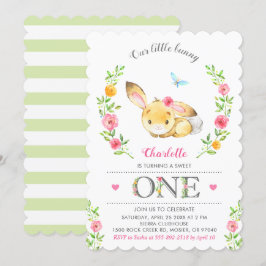Cute Blommigt Bunny Girls första Födelsedagsfesten Inbjudningar
