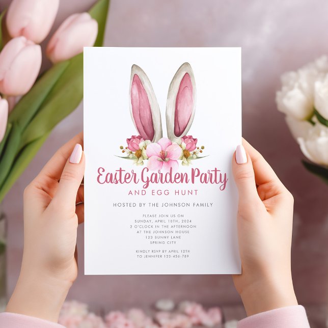 Cute Blommigt Bunny Öron Påsk Garden Party Inbjudningar (Cute Floral Bunny Ears Easter Garden Party Invitation)
